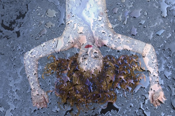 Caucasian woman laying under melting ice