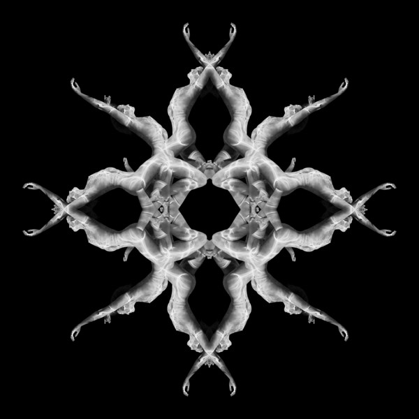 Multiple exposure of Caucasian woman swimming in pattern
