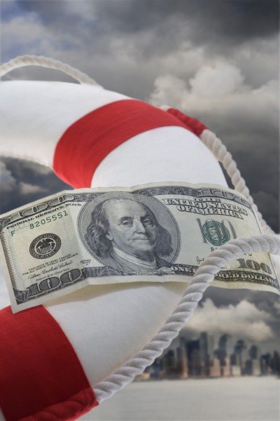 Dollar bill attached to life preserver
