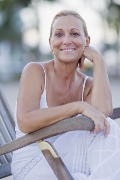 Brazilian woman sitting in lounge chair