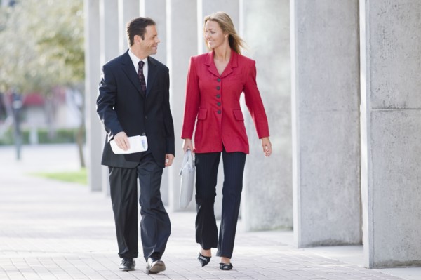 Businesspeople walking together outdoors