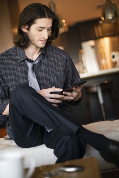 Caucasian businessman using digital tablet