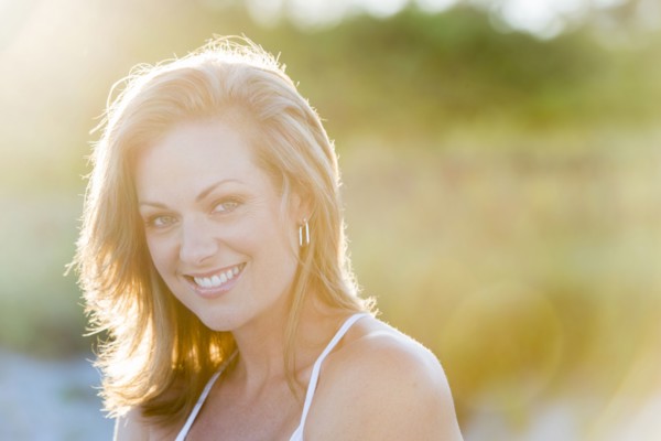 Caucasian woman smiling outdoors