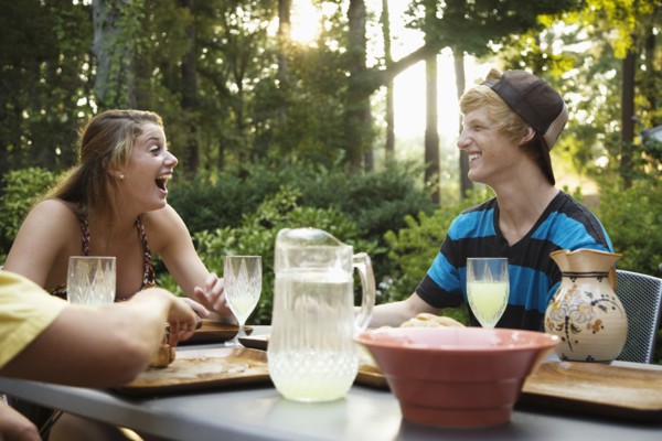 Friends hanging out together drinking lemonade