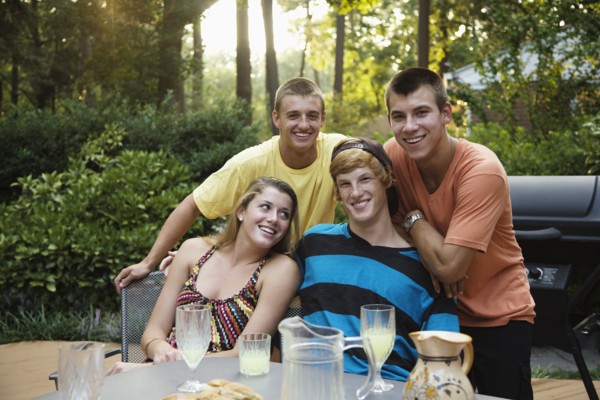 Friends hanging out together drinking lemonade