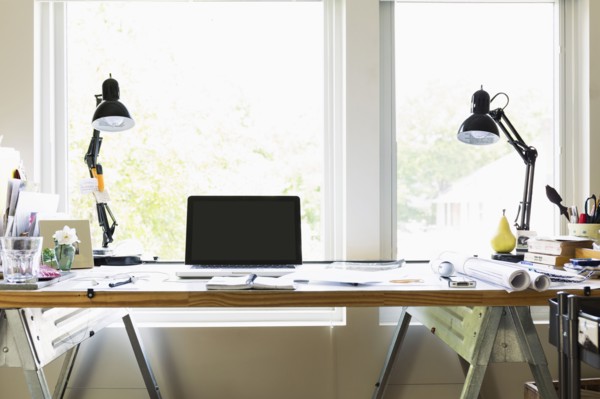 Computer and lamps on desk