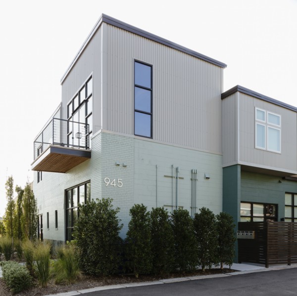 Modern condo building and parking lot