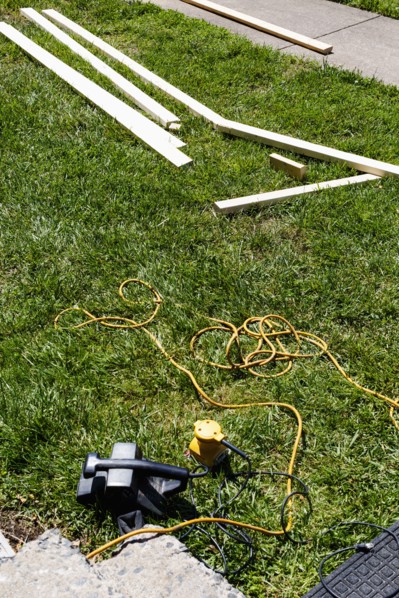 Tools laying in grass