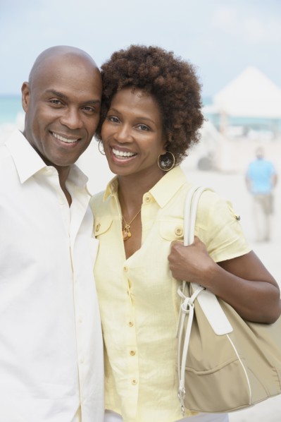 African American couple hugging