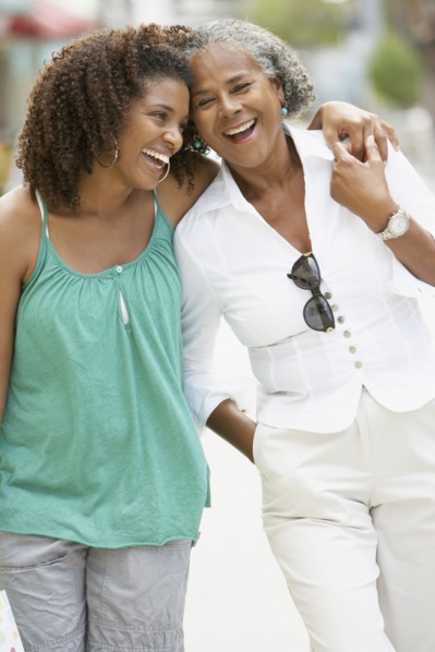 African mother and daughter walking