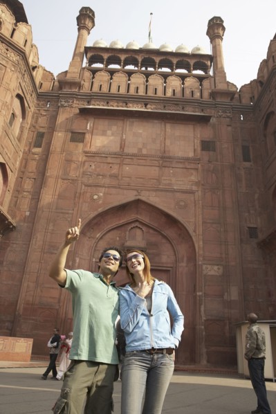 Couple admiring Red Fort