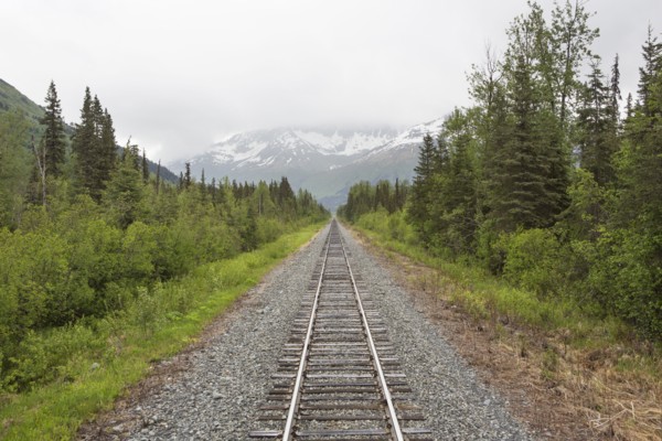 Train tracks in rural landscape
