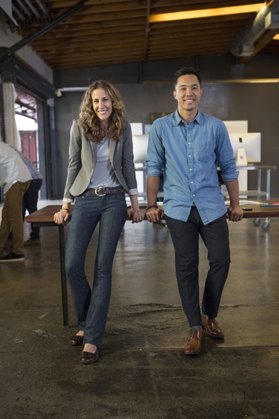 Business people smiling in office