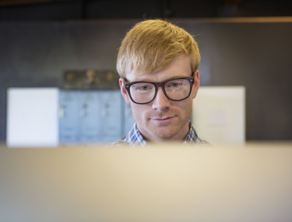 Caucasian businessman working on computer