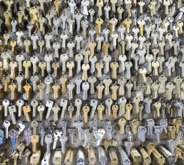 Keys on wall of locksmith