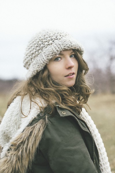 Caucasian woman wearing knitted cap