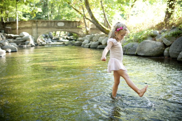 Girl splashing in park river
