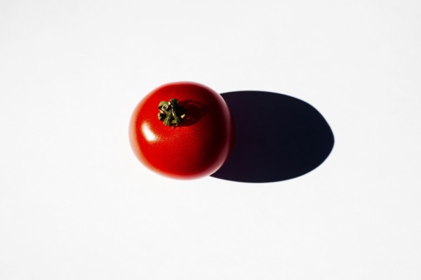 Close up of tomato casting shadow