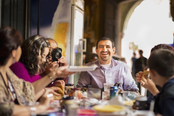 Family having dinner together at table