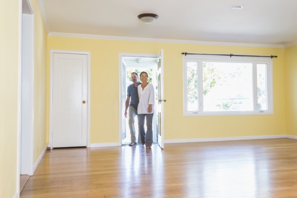 Couple admiring new home
