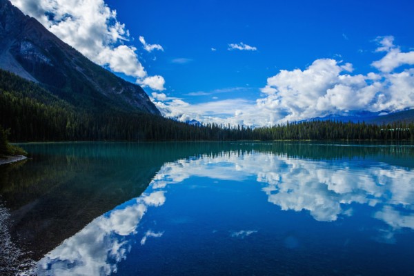 Reflection of clouds in still mountain lake