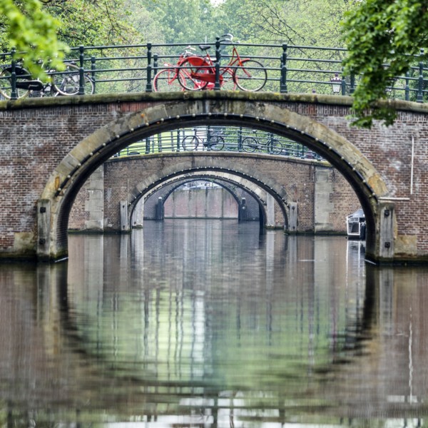 Bicycles on bridges over urban canal