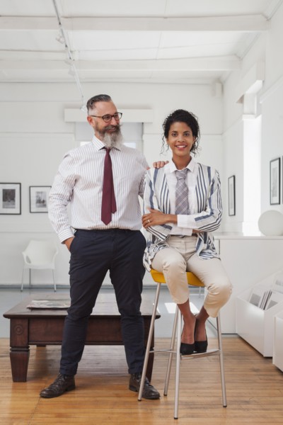 Portrait of a smiling businessman and businesswoman