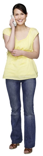 Mixed race woman talking on telephone