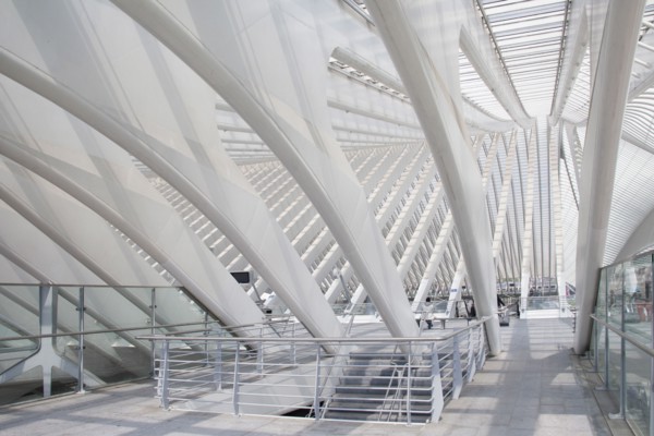 Pillars and staircase in modern train station