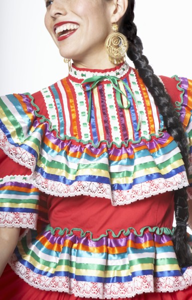 Hispanic woman wearing traditional clothing