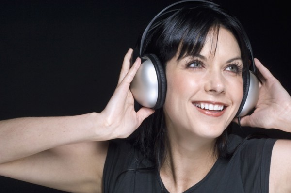 Portrait of woman wearing headphones