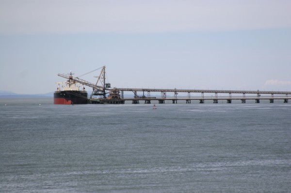 Container ship moored on dock
