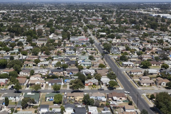 Aerial view of Los Angeles suburb