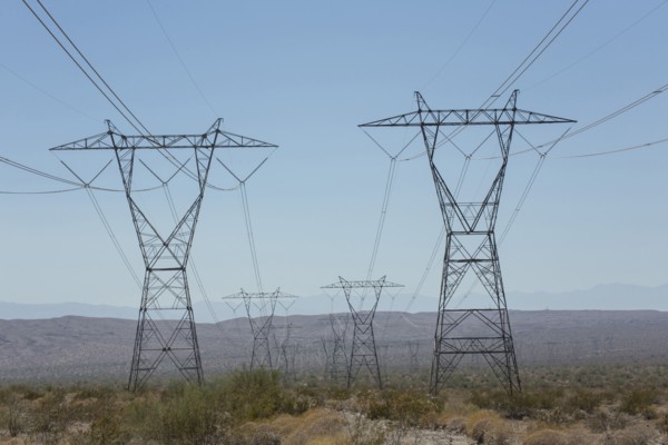 Electricity pylons in landscape