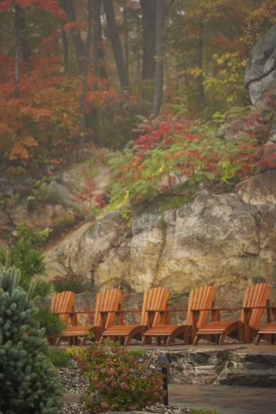 Row of deck chairs at spa