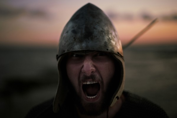Caucasian soldier yelling