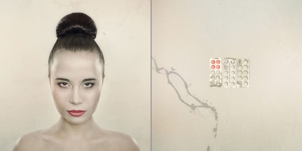 Diptych of Caucasian woman and control panel