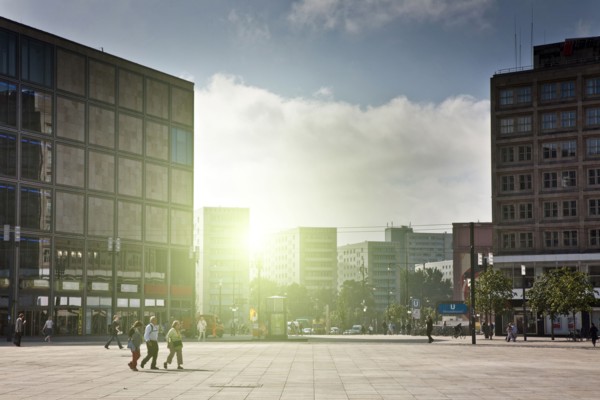 People walking in square
