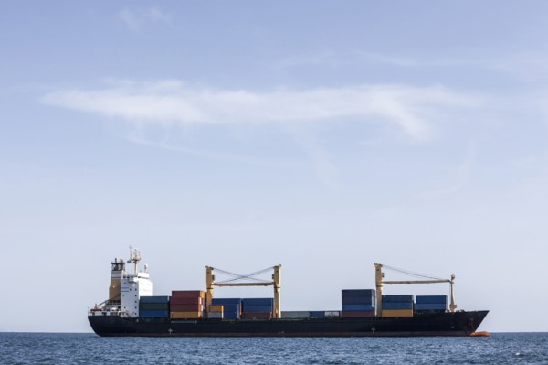 Cargo ship in ocean