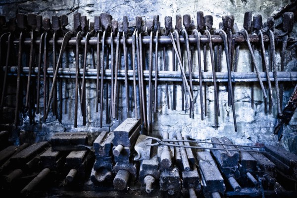 Tools on bench in workshop