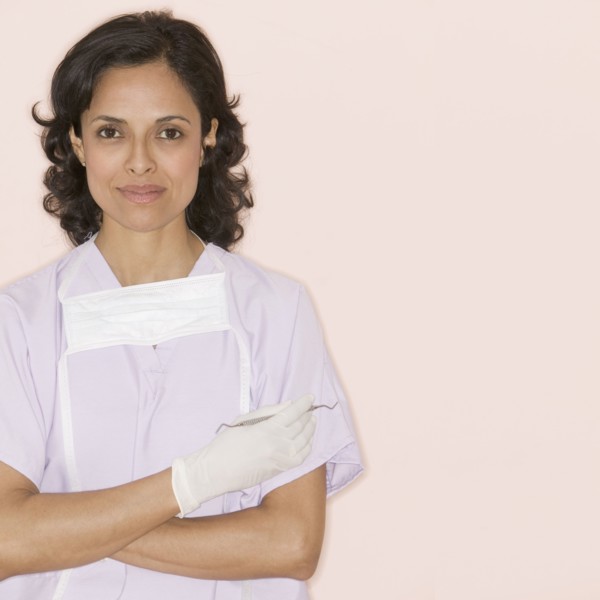 Portrait of female nurse in scrubs