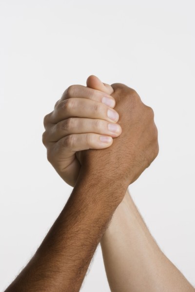 Close up of two hands in arm wrestle