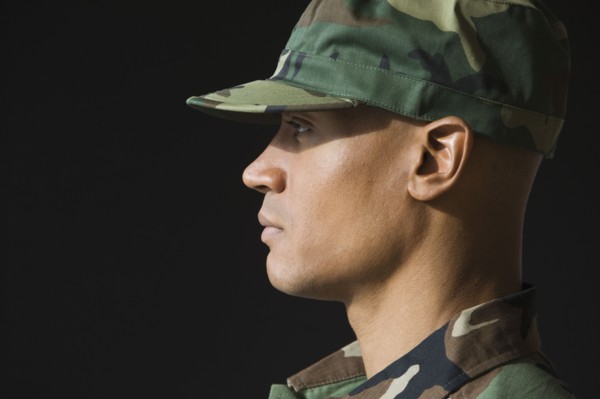 Profile of African male soldier