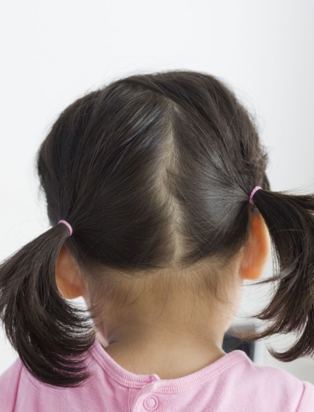 Rear view of girl with pigtails