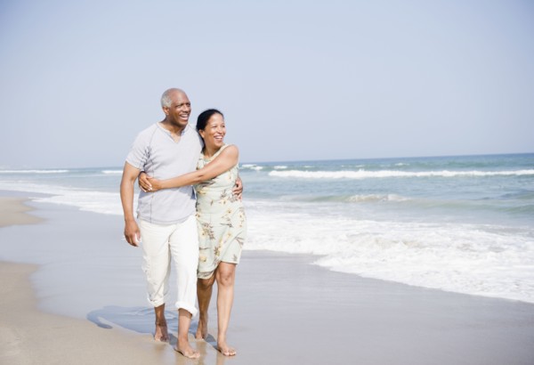 Black couple enjoying beach together