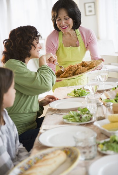 Family eating dinner together