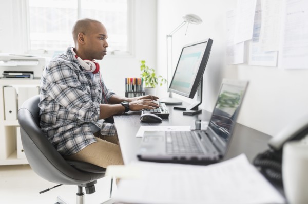 Black businessman working in office