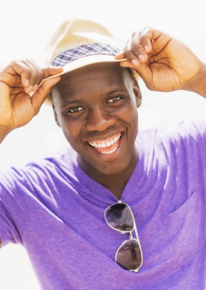 Mixed race man smiling outdoors