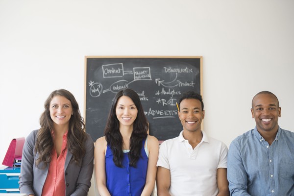 Business people smiling in office