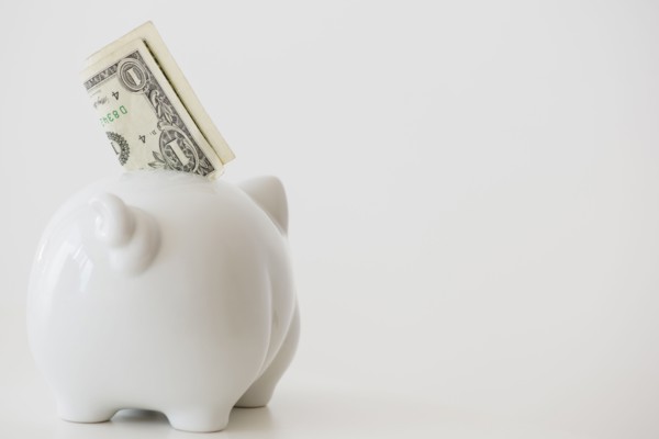 Close up of piggy bank with money